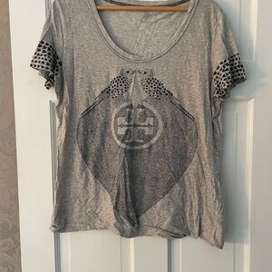 Gray Graphic Women Top Tory Burch Love Birds T Shirt xl Tee Tshirt